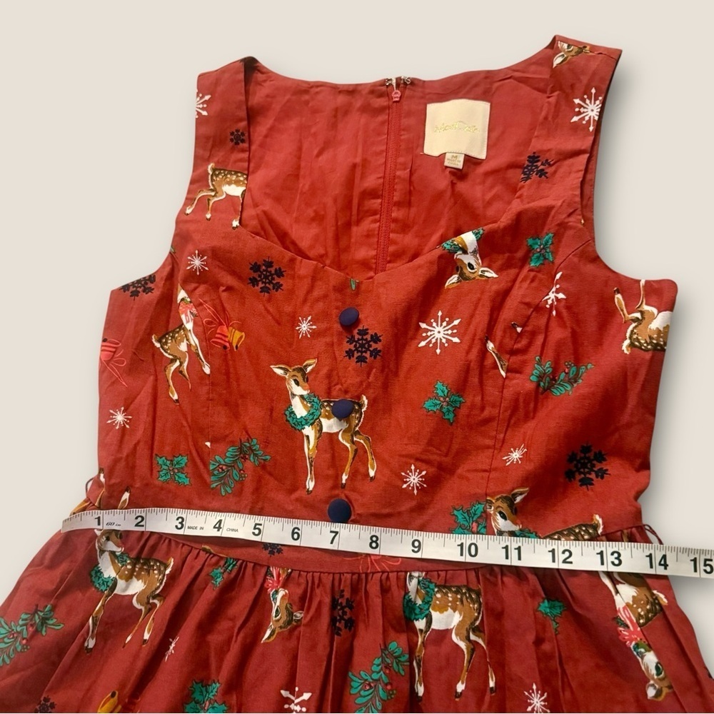 ModCloth Reindeer Christmas Cheerful Caroling Sleeveless Dress, Size M - Picture 8 of 11